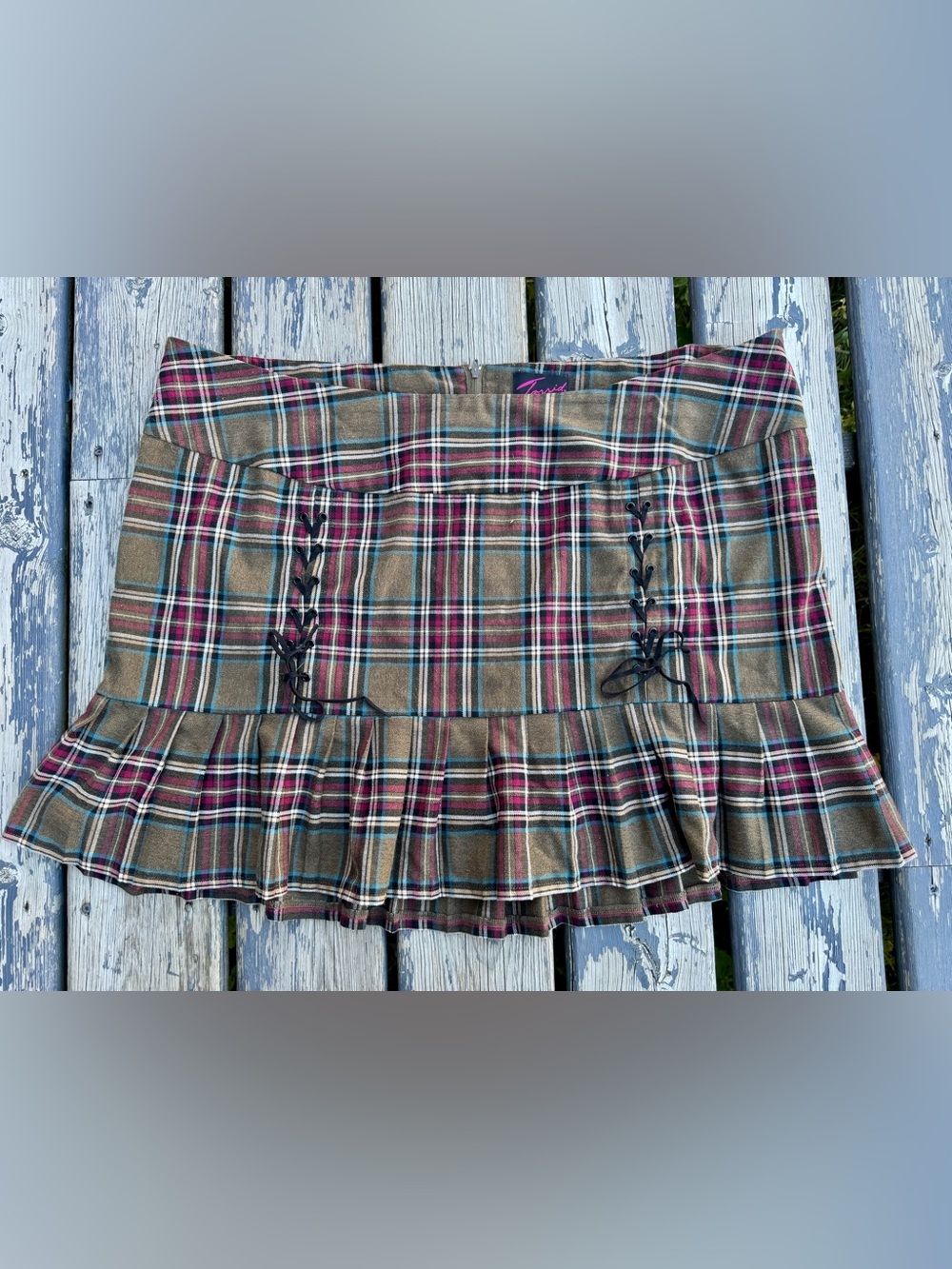 Torrid Plaid Ruffle Mini Skirt with Lace-Up Detail - Brown